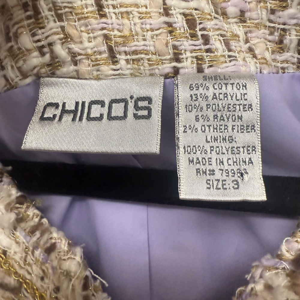 Women's Chico's Plus 16 Tweed Blazer Jacket Beige Purple - Picture 11 of 14